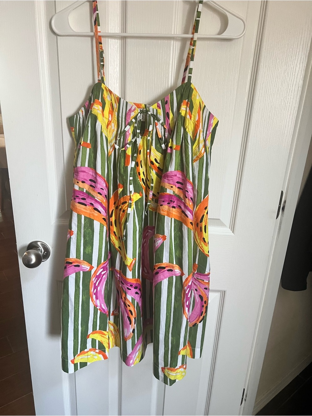 Striped Green Mini Sundress with Pink & Orange Floral Accents